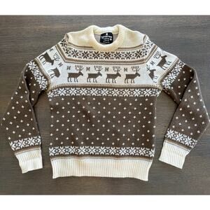 xs Vintage Demetre Pure Virgin Wool Sweater Reindeer Snowflakes Ski Sweater